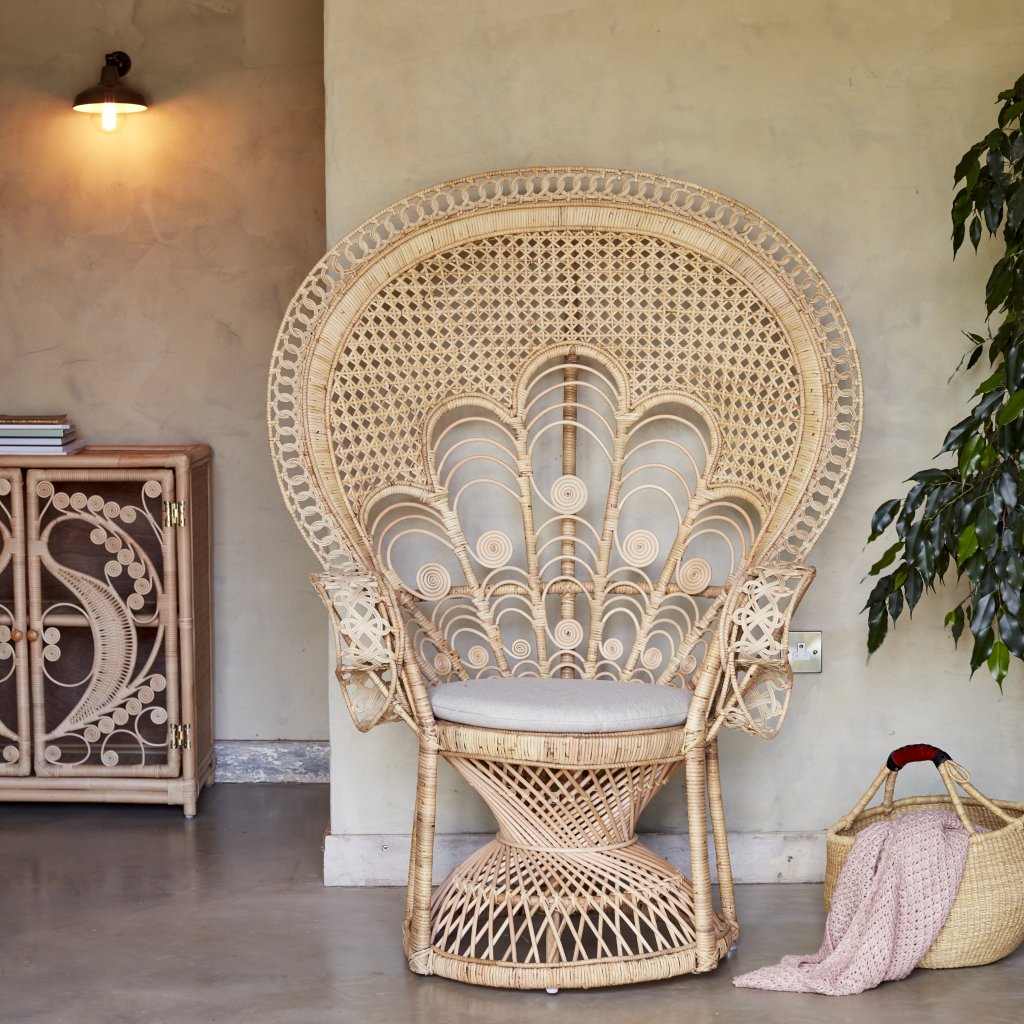 Pink Natural Rattan Peacock Chair