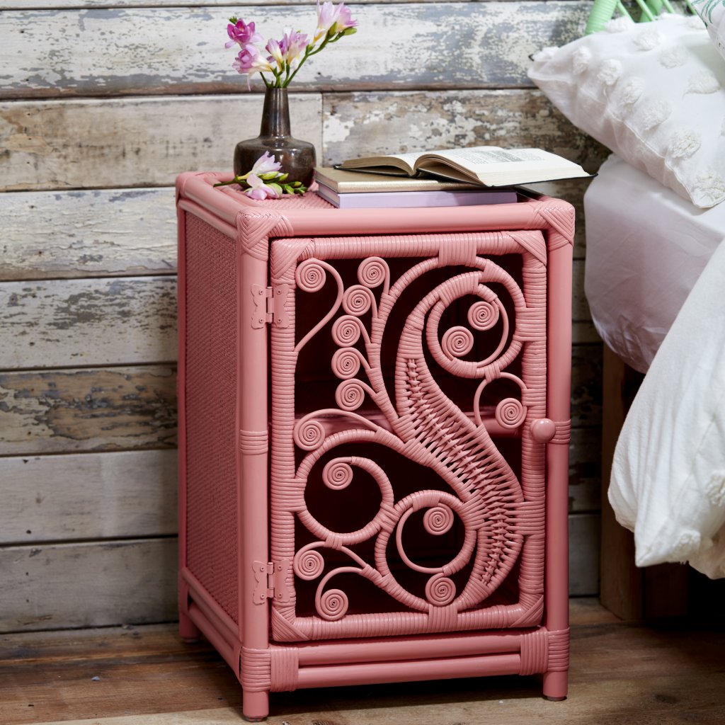 Pink Rattan Storage Cupboard