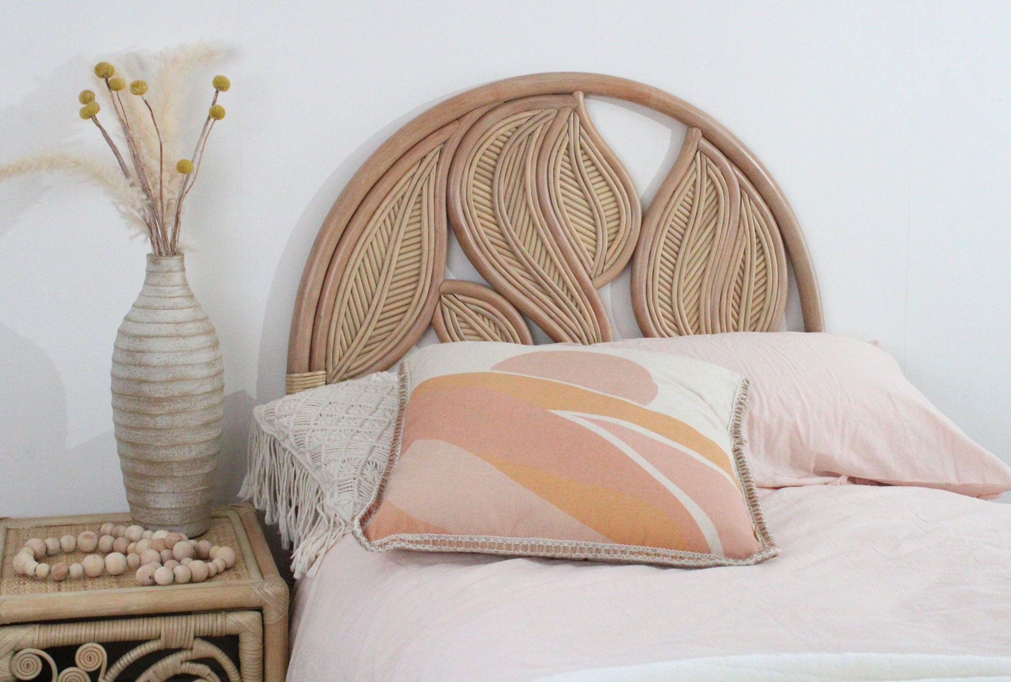 Palm Leaf Single Natural Rattan Cane Headboard 3ft The Rattan Company