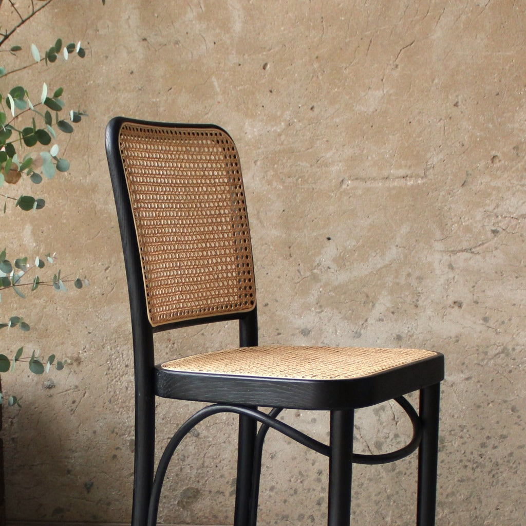 Hoffton Ash Wood and Rattan Webbing Bar Stool Black - Hoffman Ton Style