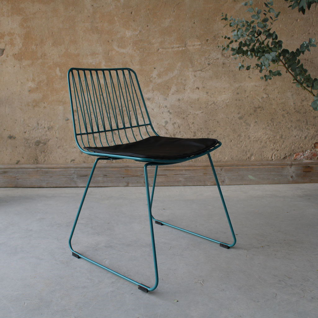 Ziggy Metal Wire Dining Chair - Teal with custom fit Faux Leather Cusion- The Rattan Company