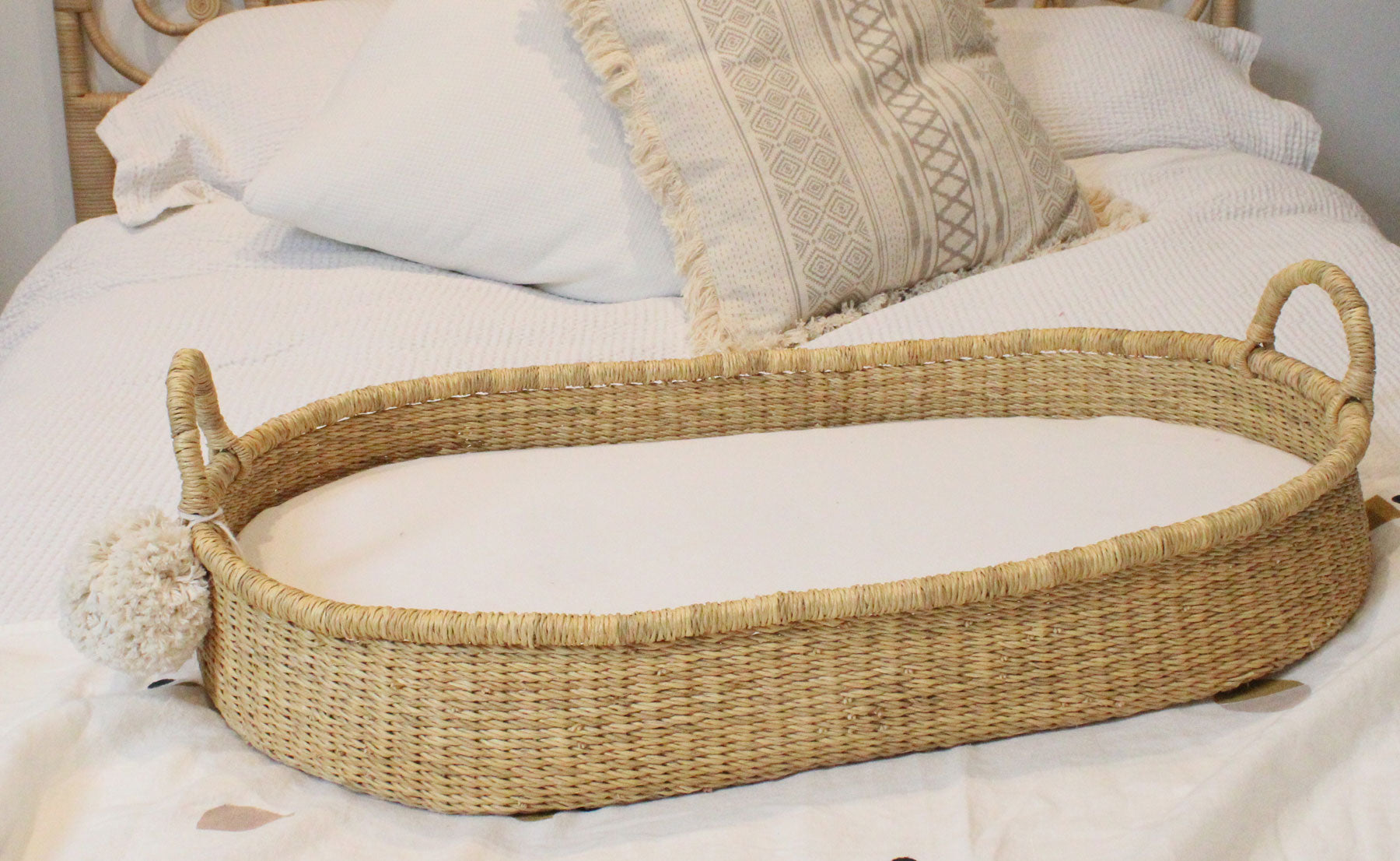 Handwoven vegan baby changing basket for nappy changing