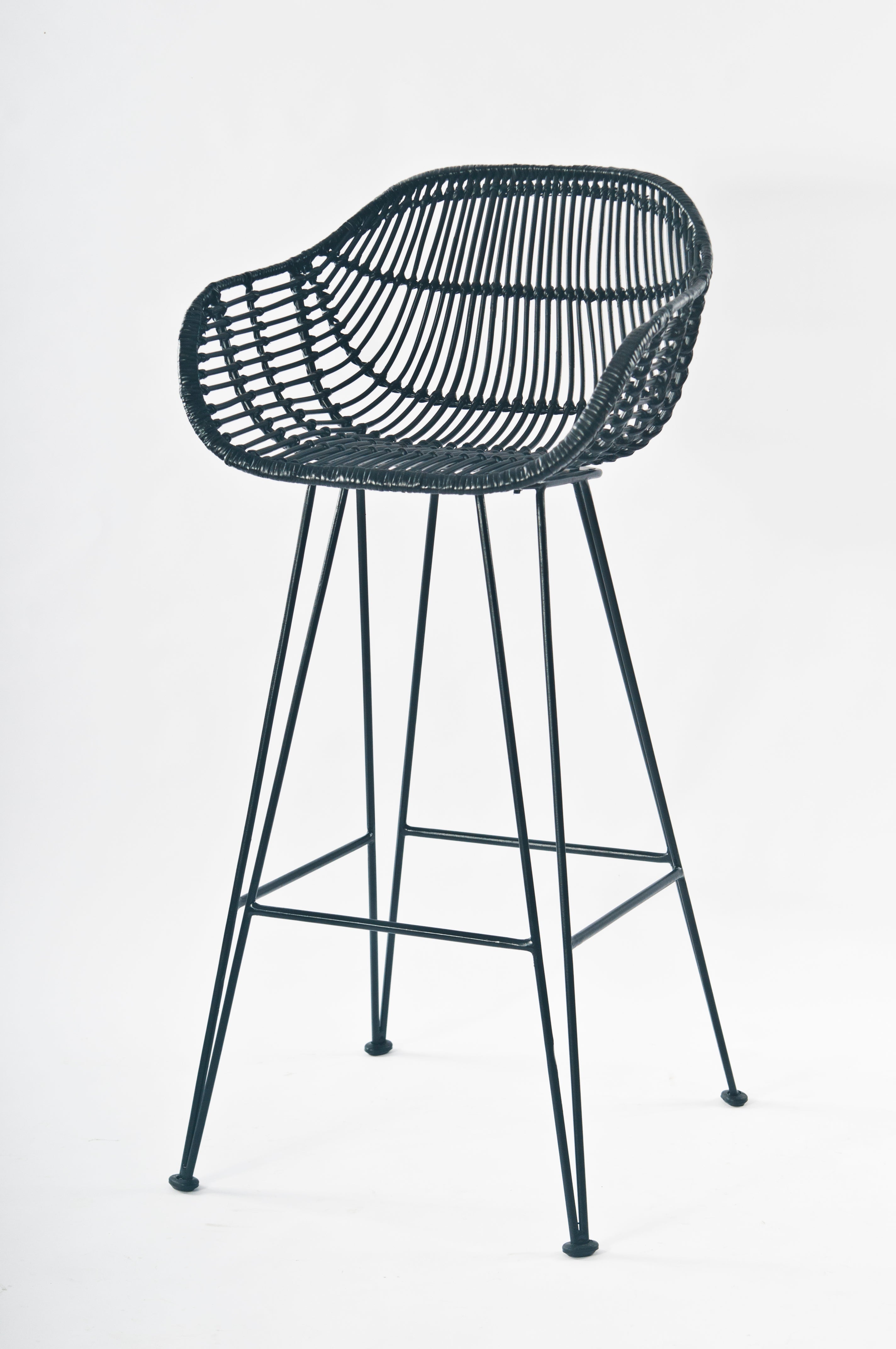 Java Black Rattan Bar Stool Front - The Rattan Company