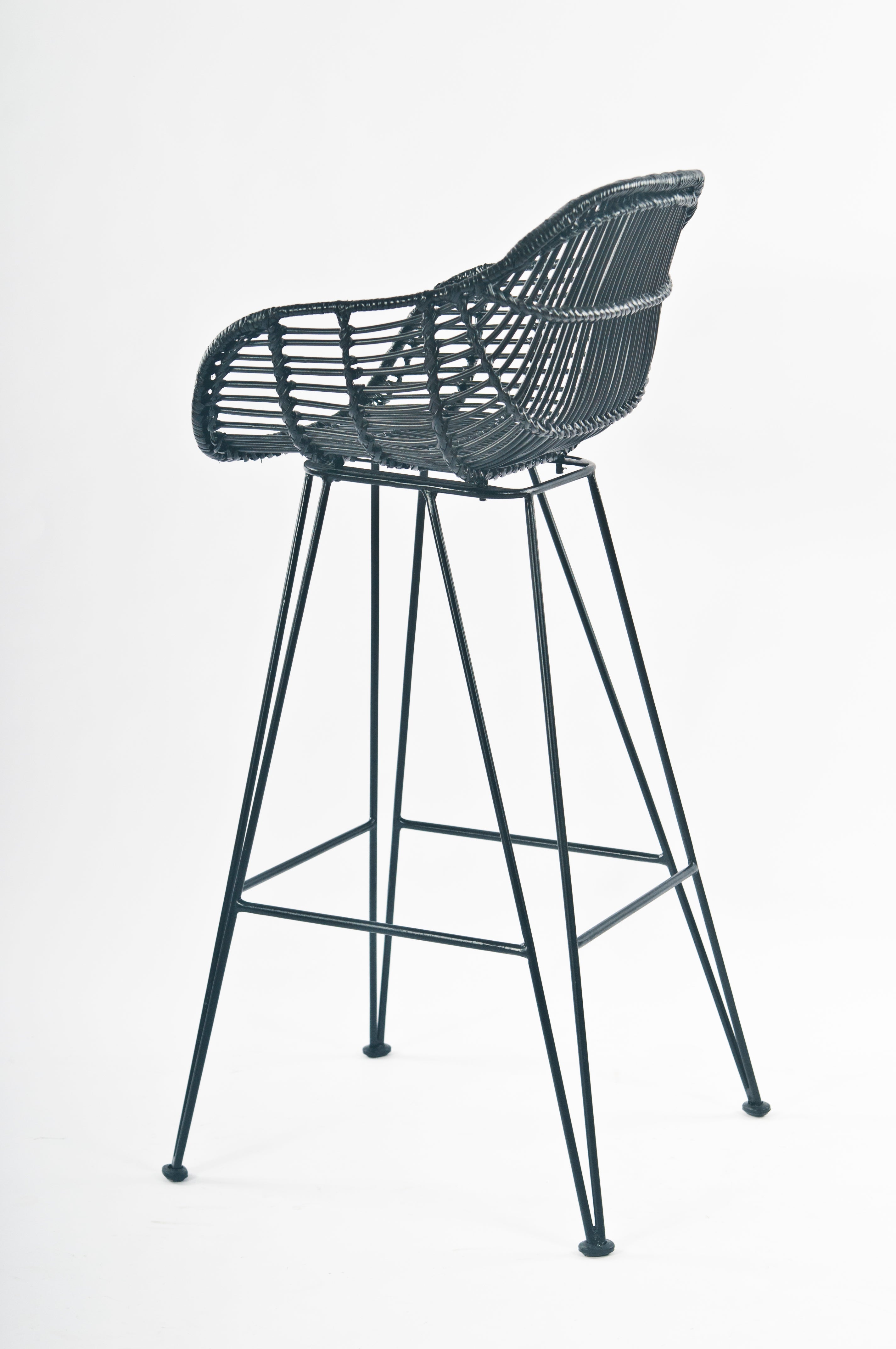 Java Black Rattan Bar Stool Side - The Rattan Company