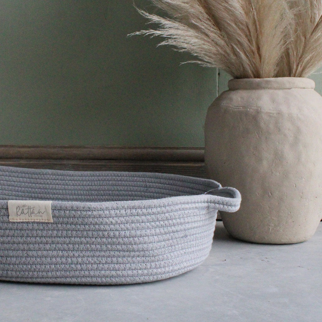 Grey Soft Cotton Rope Baby Changing Basket nappy changing basket