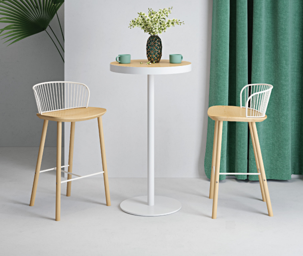 Gaia Scandi Style High Bar Stool White 75cm Seat Height The