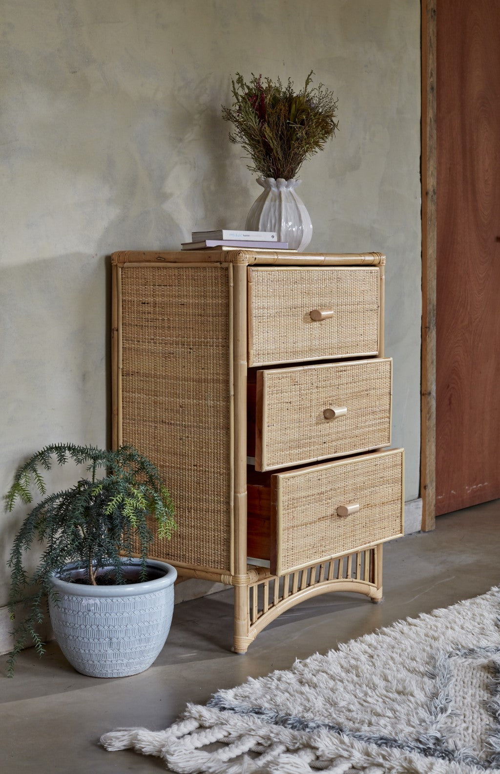 Iris 3 Drawer Natural Rattan Cupboard - The Rattan Company