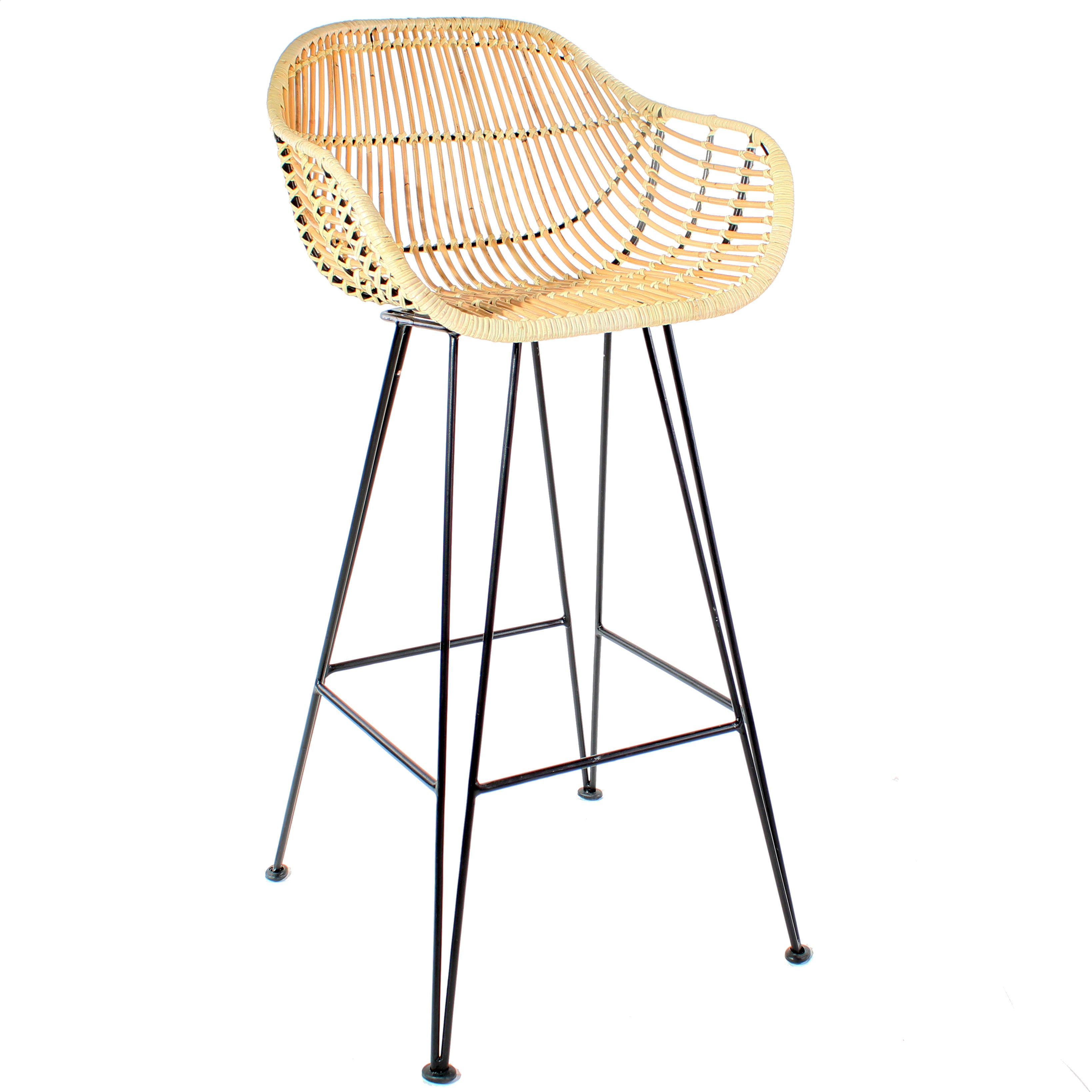 Java Rattan Cane Bar Stool with Iron Legs Cutout - The Rattan Company