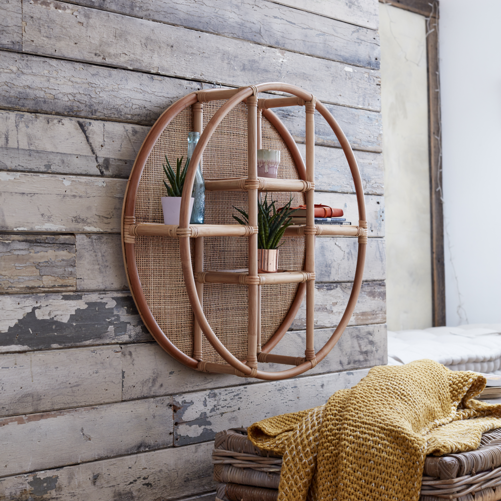 Lacey Natural Rattan Wall Shelf with Woven Back - The Rattan Company