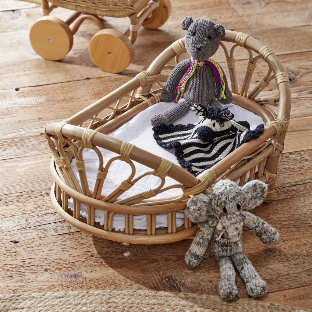 Natural Rattan Dolls Bed with Mattress