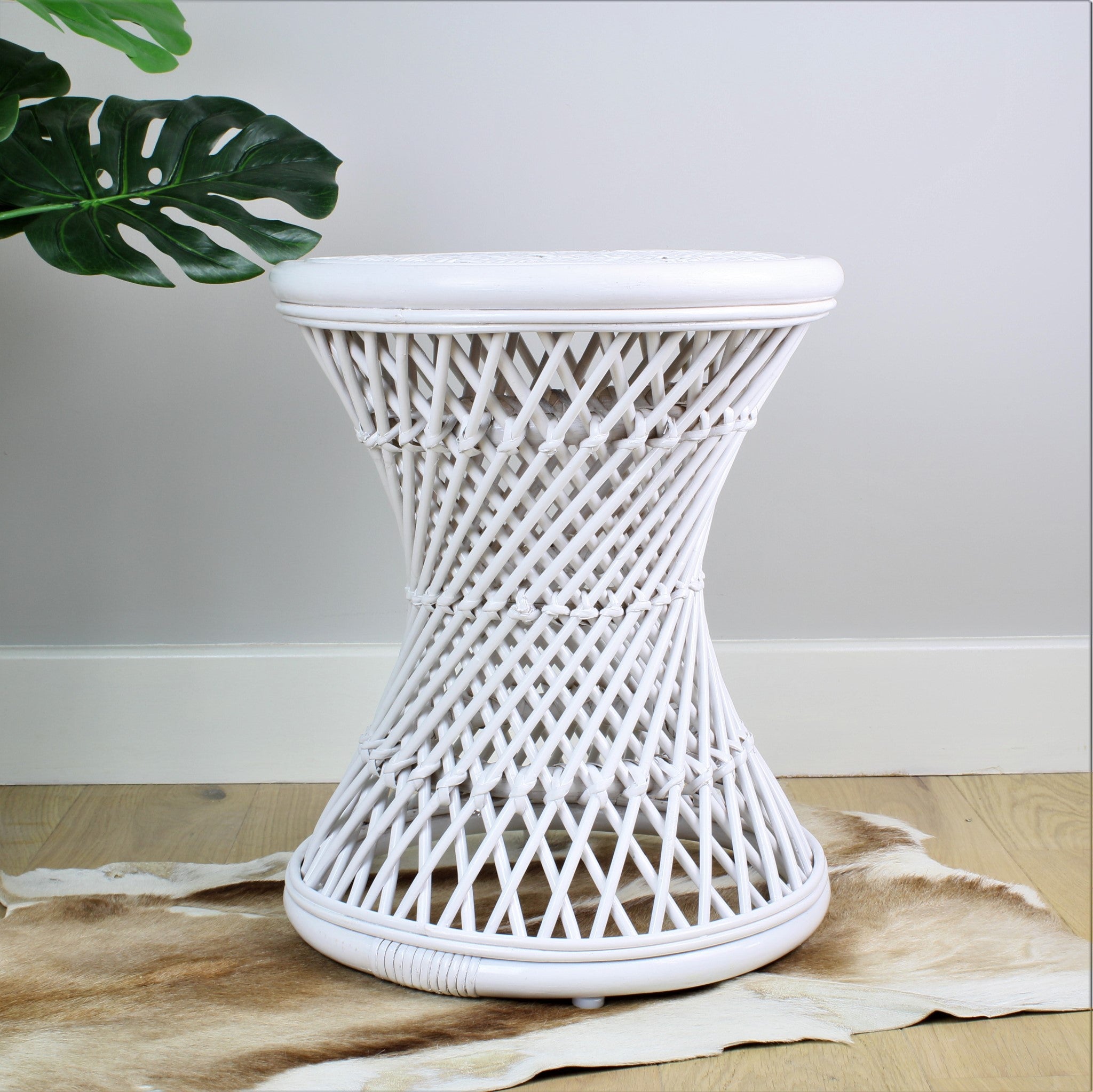 Natural Rattan Cane Koko Stool in White - The Rattan Company