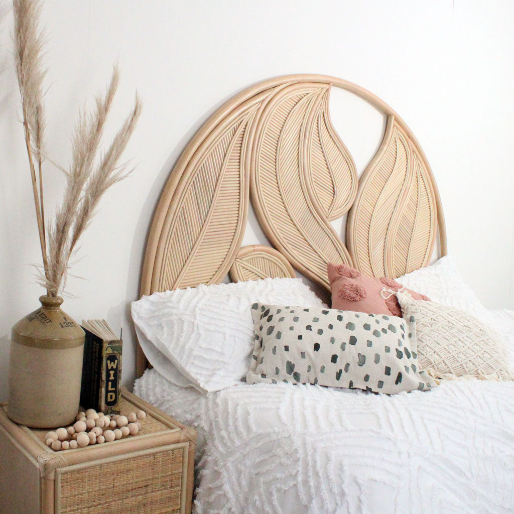 Super King sized natural rattan headboard,  handmade natural rattan bedheads by The Rattan Company