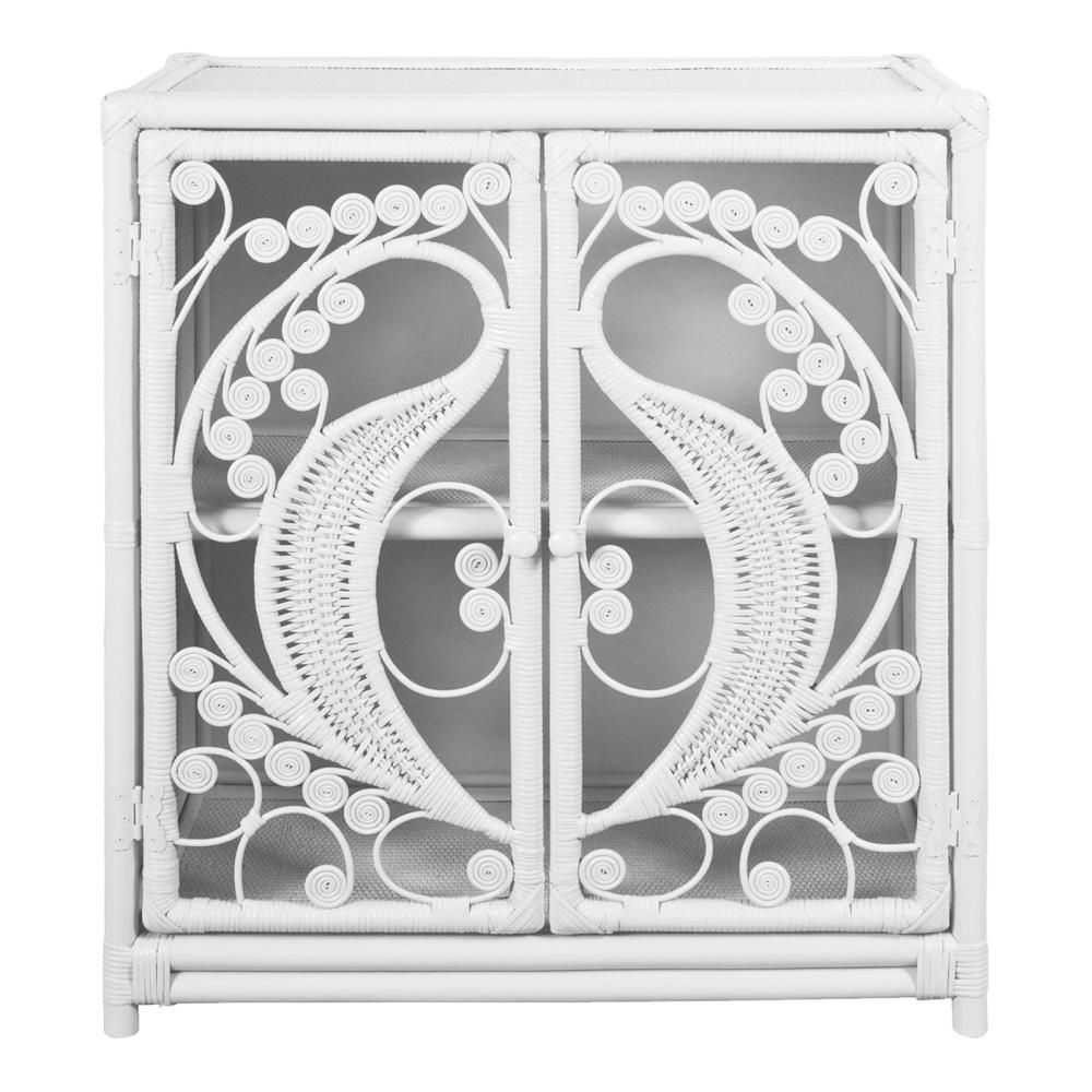 White Rattan Wicker Peacock Cupboard - The Rattan Company