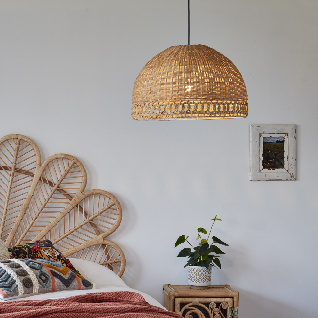 Sarah Rattan Pendant Lamp Shade with Decorative Natural Rattan Skirt