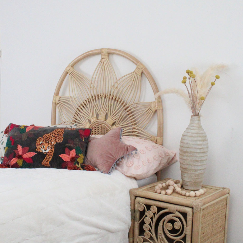 Lotus Flower single natural rattan headboard, handmade rattan bedheads by The Rattan Company