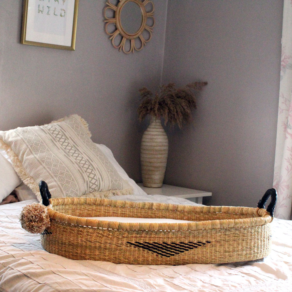 Asher Hand woven African Moses basket baby bassinet changing basket