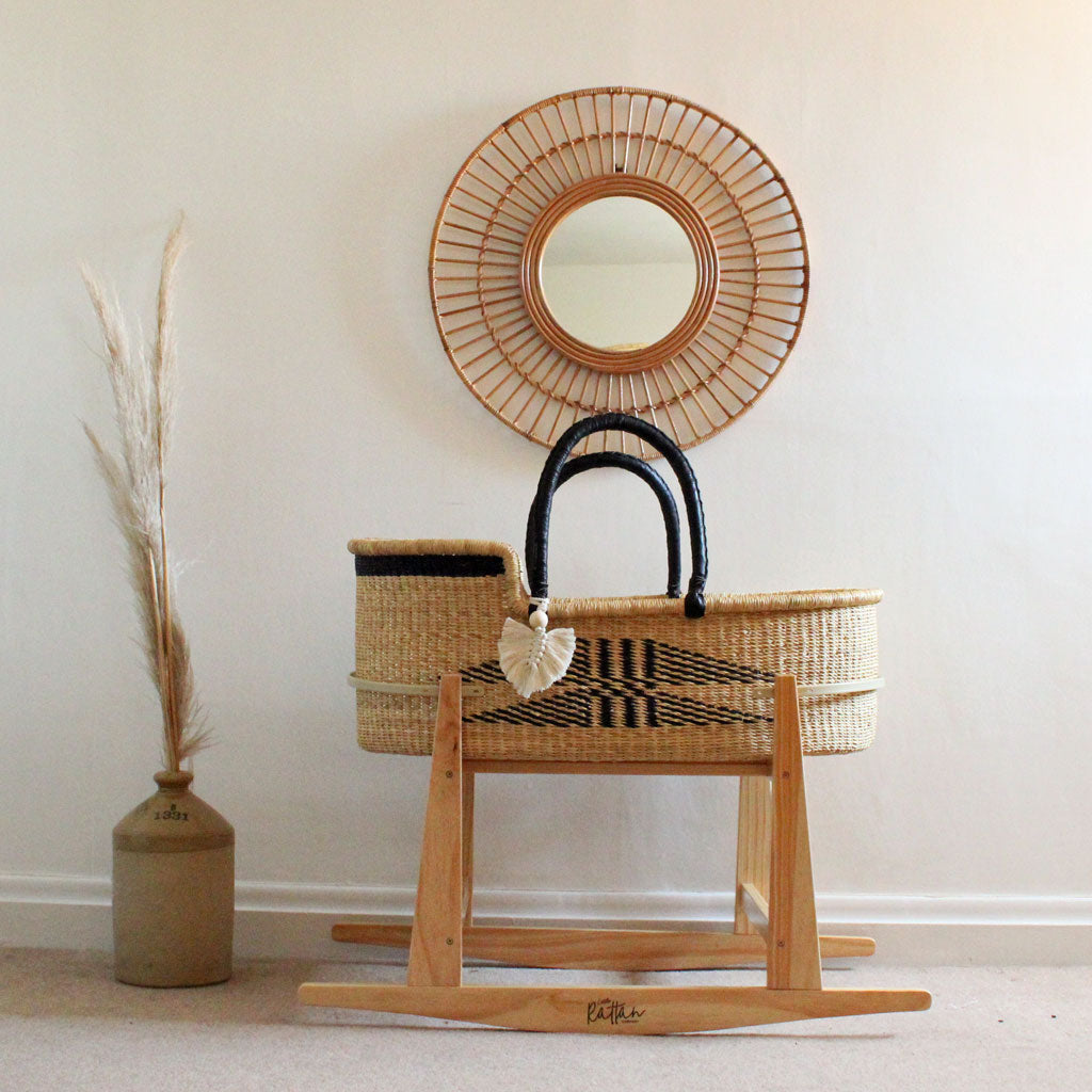 Malaika natural baby bassinet handwoven baby bed moses basket and rocking stand