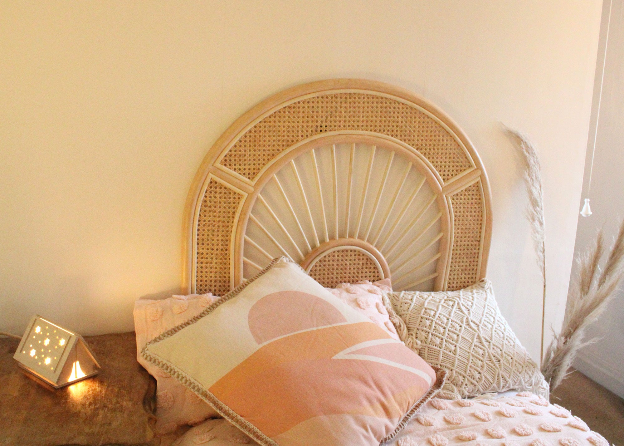 Solar eclipse natural rattan headboard modern kids rattan bedhead