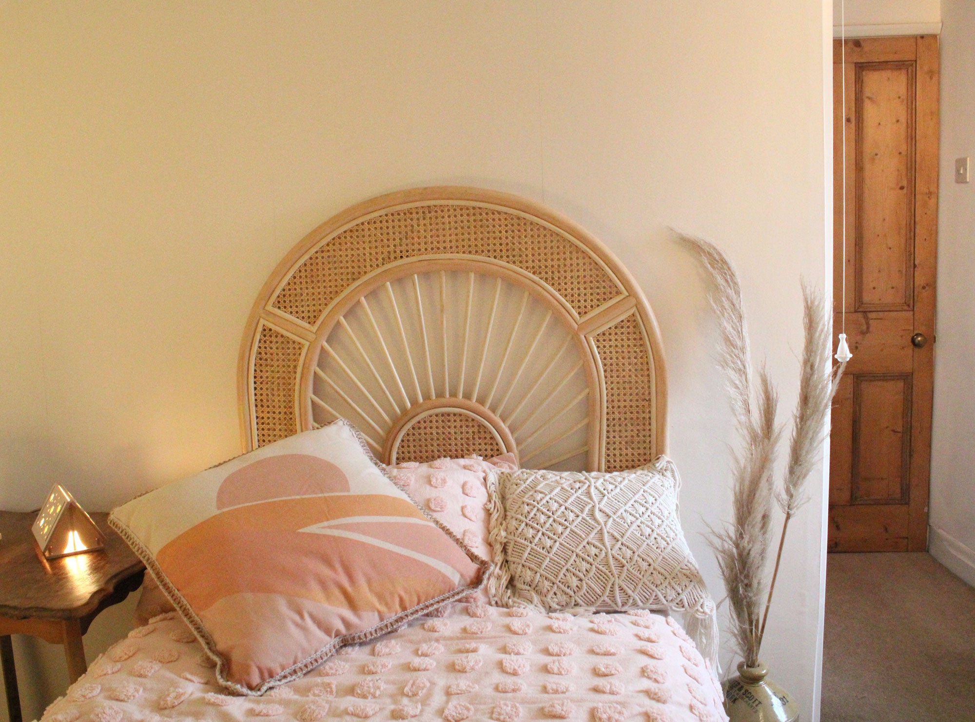 Solar eclipse natural rattan headboard modern kids rattan bedhead