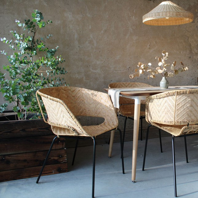 Linea Natural Rattan Dining Armchair with Iron Legs