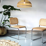 A Pair of Cesca Dining Chairs in Ash Wood with Natural rattan and Chrome Steel Frame