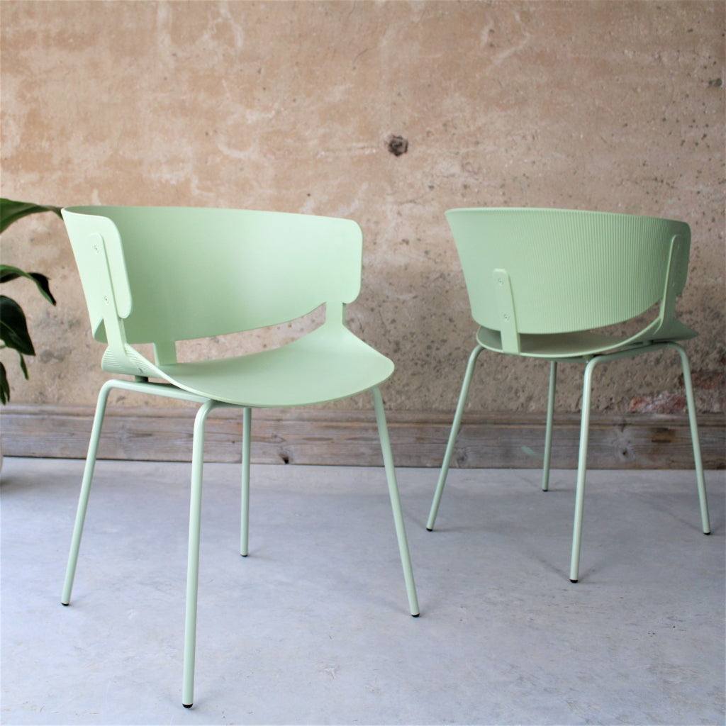 Halcyon Dining Chair Mint Green with ribbed back and metal legs Set of 4- The Rattan Company
