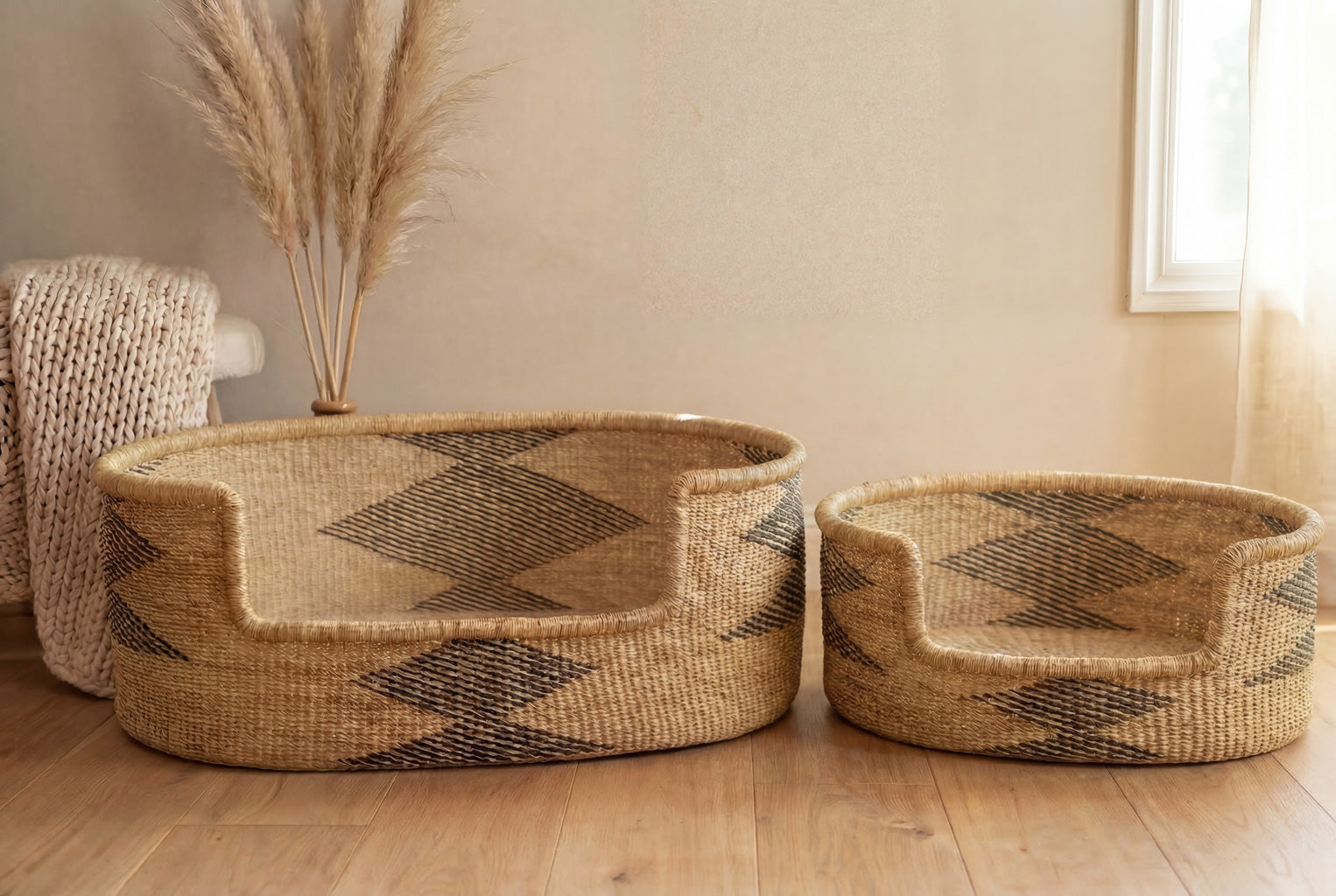 African handwoven elephant grass dogs bed