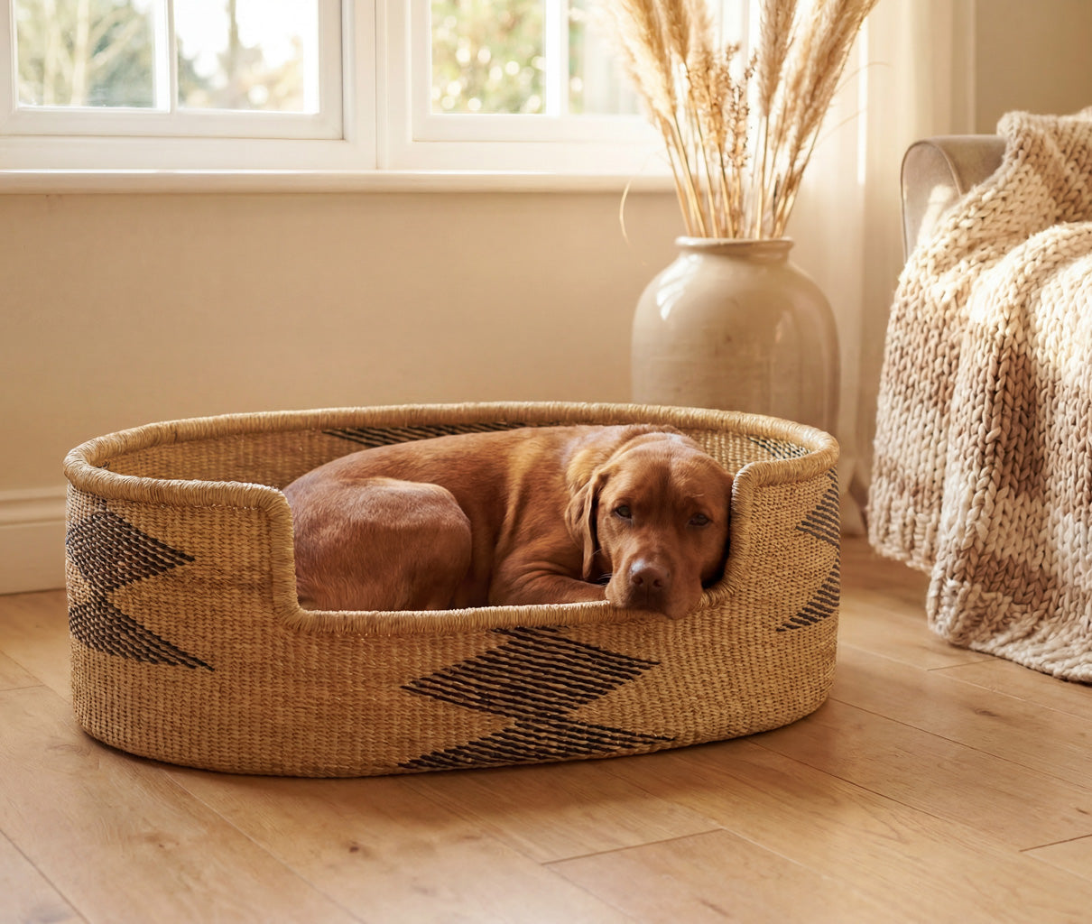 African handwoven elephant grass dogs bed