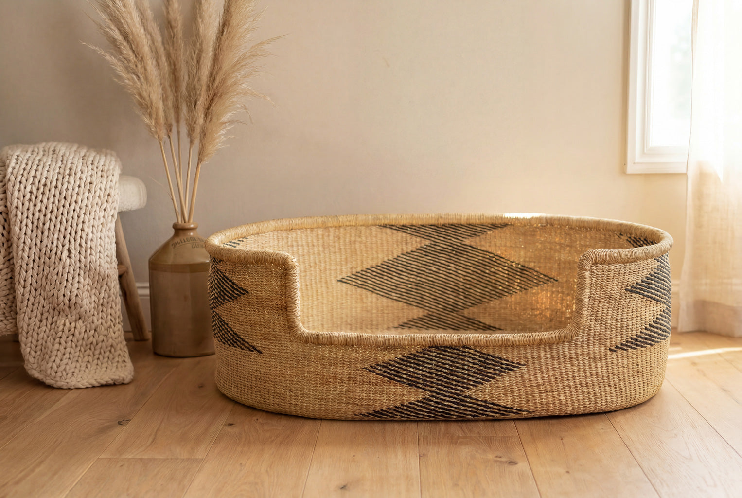 African handwoven elephant grass dogs bed