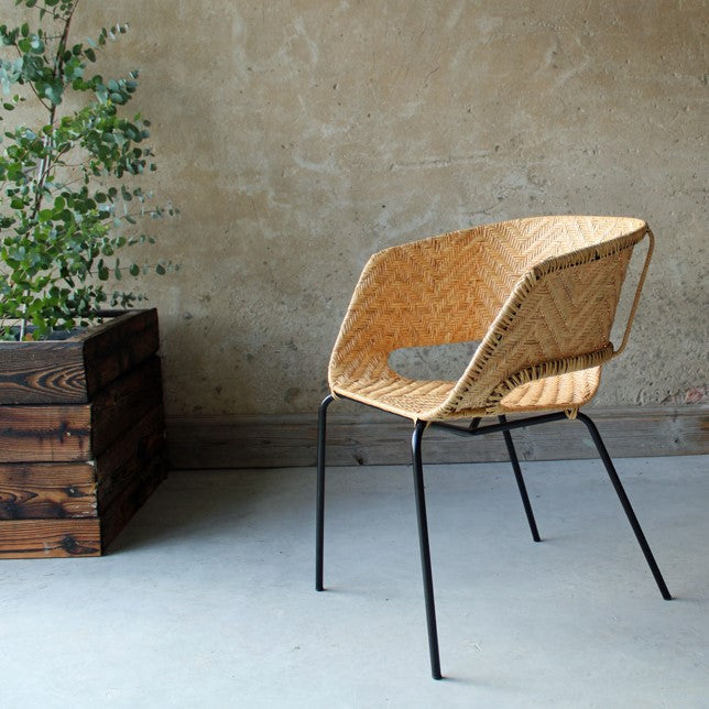 Linea Natural Rattan Dining Armchair with Iron Legs