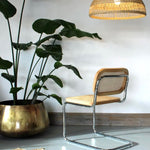 A Cesca Dining Chair in Ash Wood with Natural rattan and Chrome Steel Frame Rear View