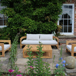 Curved Grade A Teak Outdoor Sofa Set with Cream Cushions - The Rattan Company
