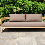 Curved Grade A Teak Garden 3 seater Sofa Brown Cushions - The Rattan Company