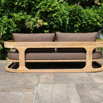 Curved Grade A Teak Garden 3 seater Sofa Brown Cushions - The Rattan Company
