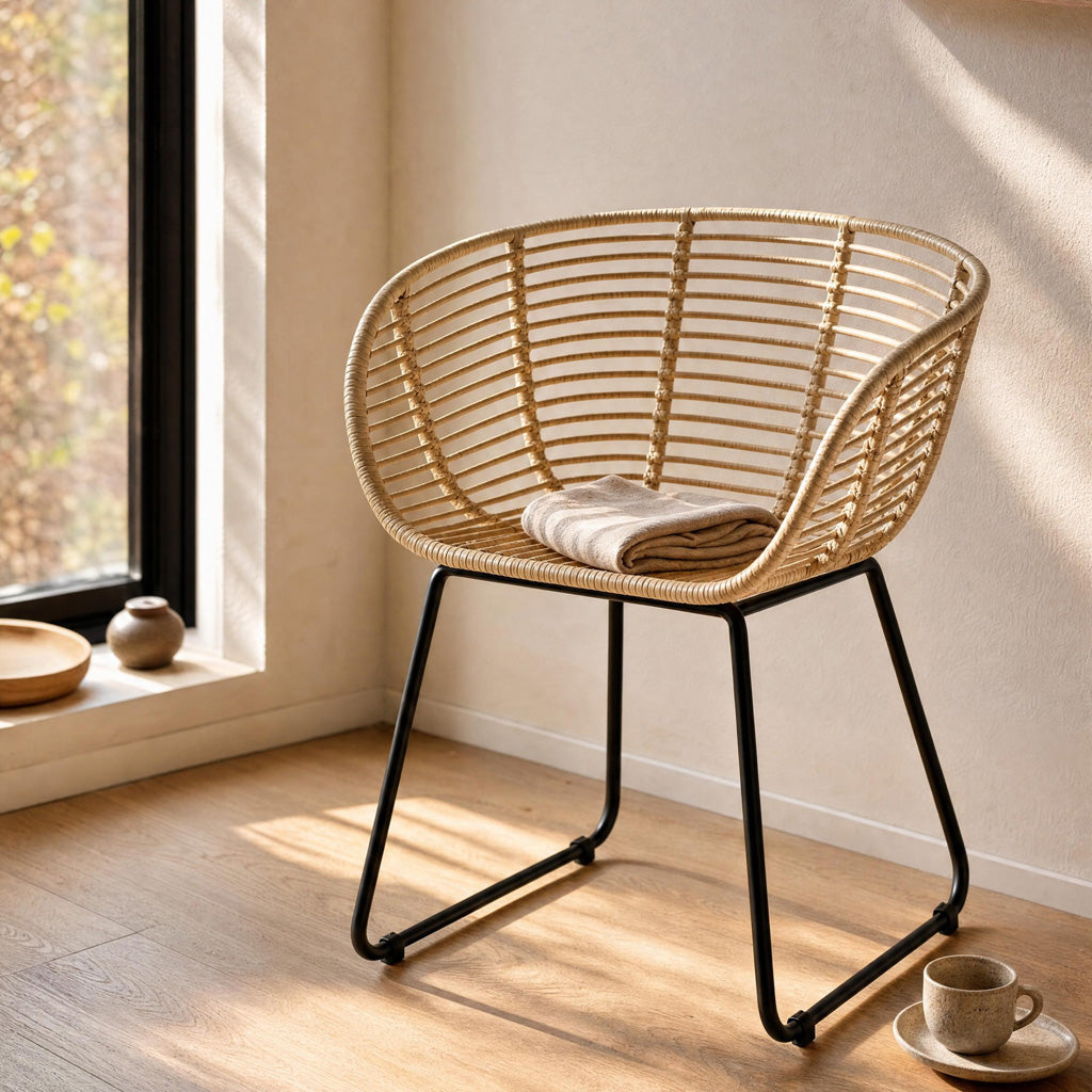 Emil Natural Rattan and Iron Dining Chair