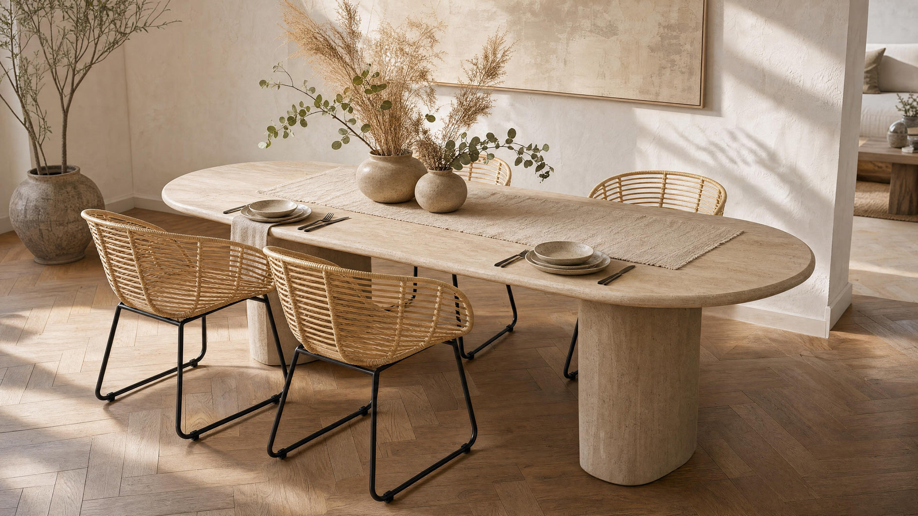 Emil Natural Rattan and Iron Dining Chair