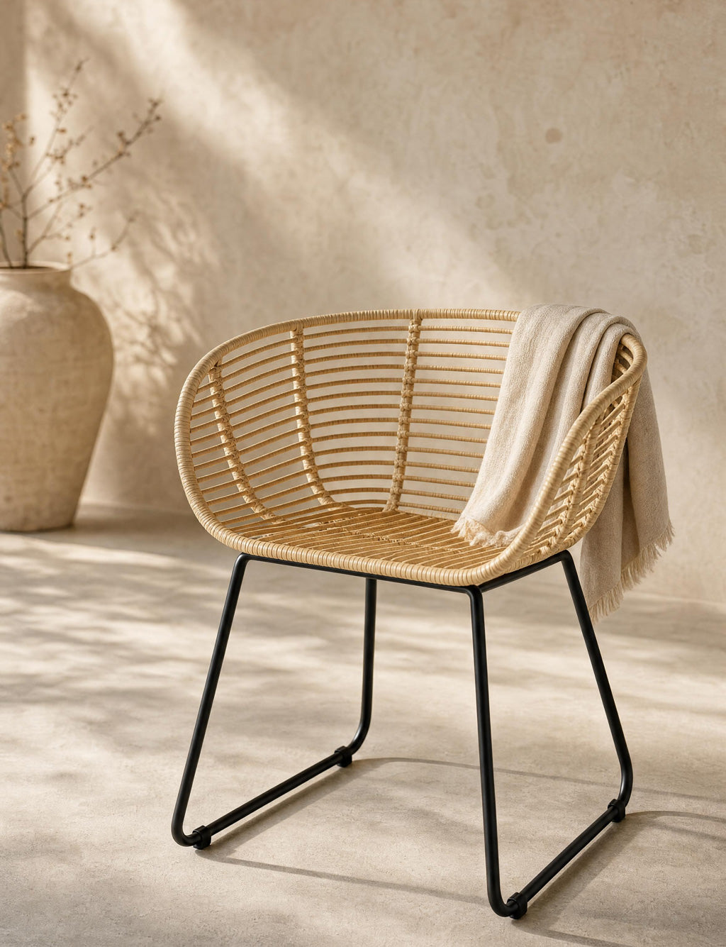 Emil Natural Rattan and Iron Dining Chair