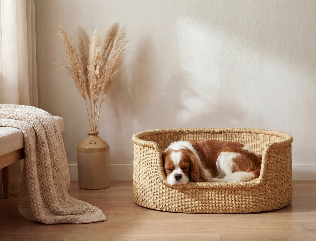 African handwoven elephant grass dogs bed