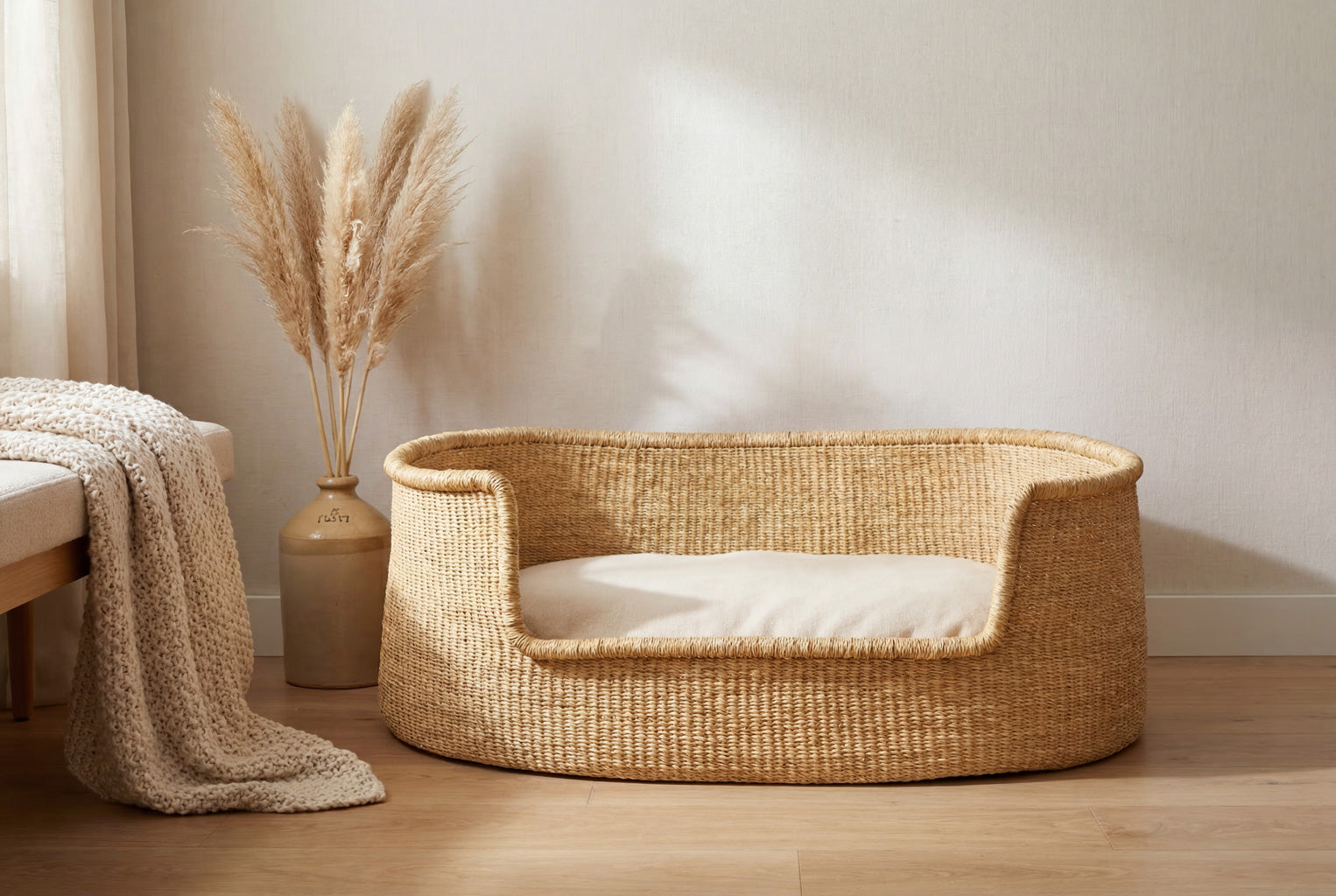African handwoven elephant grass dogs bed