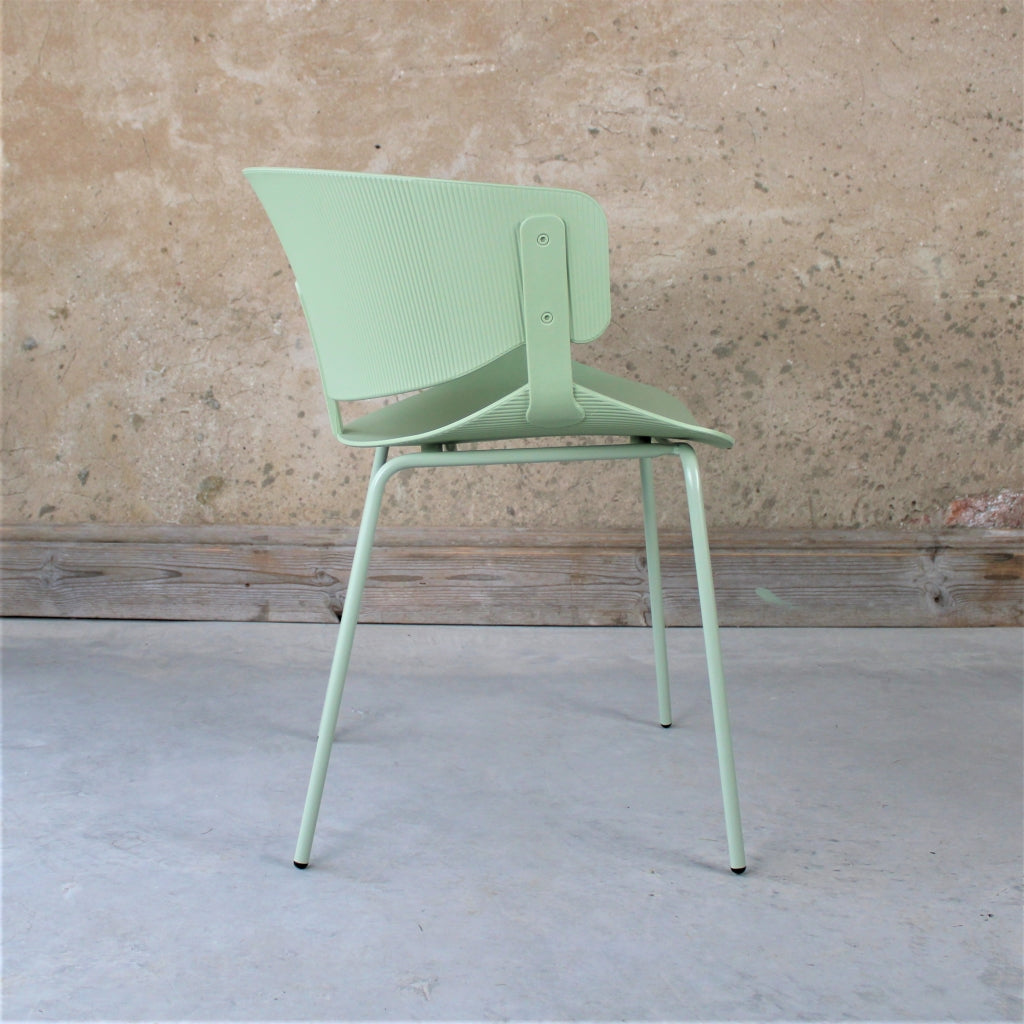 Halcyon Dining Chair Mint Green Plastic with ribbed back and metal legs - The Rattan Company