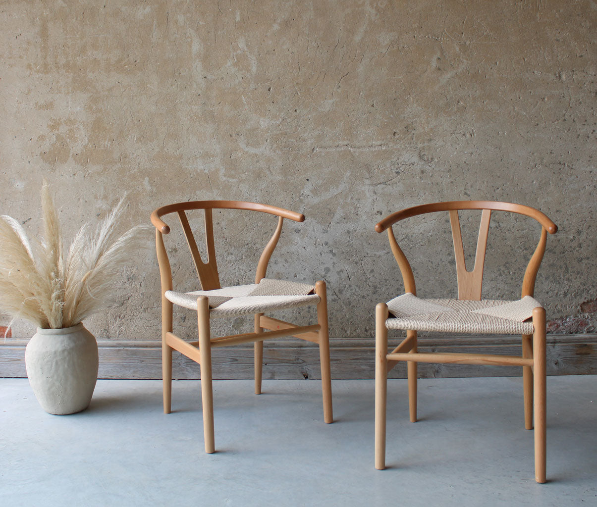 Hans Wegner Style Beech Wood Wishbone Dining Chair set of 2-natural The Rattan Company