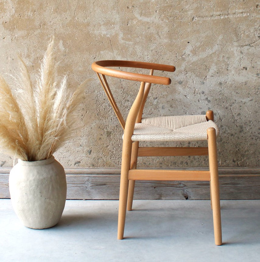 Hans Wegner Style Beech Wood Wishbone Dining Chair - The Rattan Company