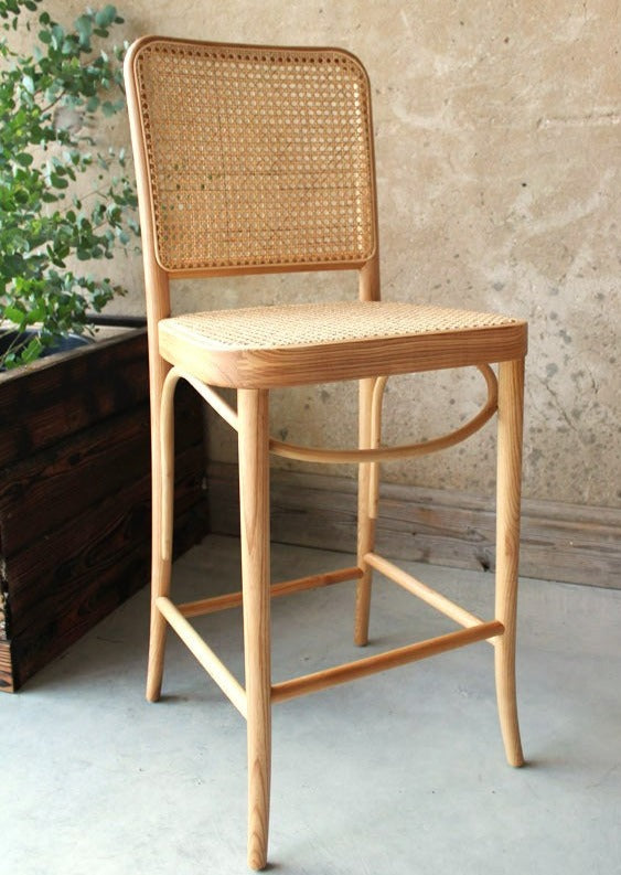 Hoffman Ton Style Ash Wood Bar Stool for Kitchen Islands with Rattan Webbing Seat - The Rattan Company