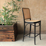 Hoffton Ash Wood and Natural Rattan Webbing Bar Stool Black - Hoffman Ton Style