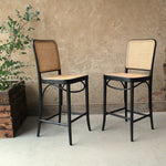 A pair of Hoffton Ash Wood and Rattan Webbing Bar Stool Black - Hoffman Ton Style