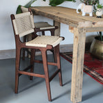 Inca Natural Ash Wood and Paper Cord Kitchen Island Bar Stool Kitchen Counter Stool in Walnut