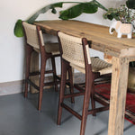 Inca Natural Ash Wood and Paper Cord Kitchen Island Bar Stool Kitchen Counter Stool in Walnut
