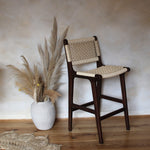 Inca Natural Ash Wood and Paper Cord Kitchen Island Bar Stool Kitchen Counter Stool in Walnut