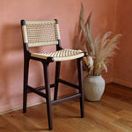 Inca Natural Ash Wood and Paper Cord Kitchen Island Bar Stool Kitchen Counter Stool in Walnut