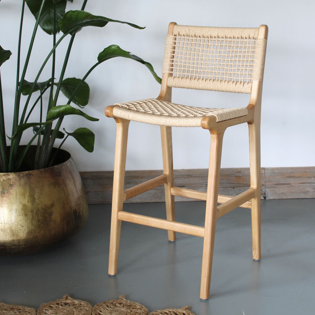 Inca Natural Ash Wood and Paper Cord Breakfast Bar Stool